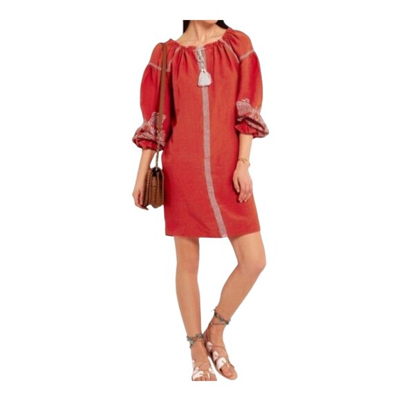 Maje Ramette Embroidered Long Sleeve Linen Blend Shift Dress Women's 1 / Small - Picture 1 of 10